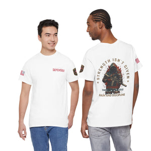 Defender Graphic T-Shirt — "Strength Isn’t Given" Military Style Tee