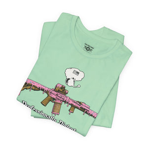 Professionally Violent Tee — Snoopy with Pink Rifle Graphic T-Shirt