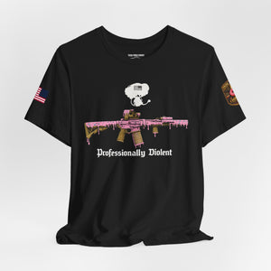 Professionally Violent Tee — Snoopy with Pink Rifle Graphic T-Shirt