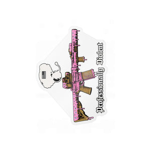 Professionaly Violent Pink Rifle Vinyl Sticker — Kiss-Cut Decal