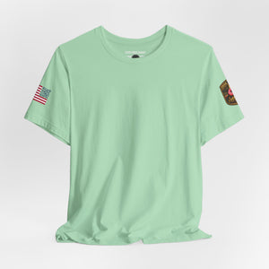 American Flag Sleeve T-Shirt with Rose Patch — Patriotic Casual Tee
