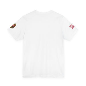 American Flag Sleeve T-Shirt with Rose Patch — Patriotic Casual Tee