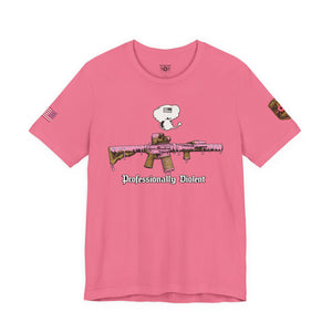 Professionally Violent Tee — Snoopy with Pink Rifle Graphic T-Shirt