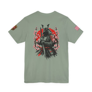 Samurai Armor Tee — Red Sun & Cherry Blossom Japanese Warrior T‑Shirt