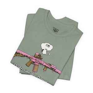 Professionally Violent Tee — Snoopy with Pink Rifle Graphic T-Shirt