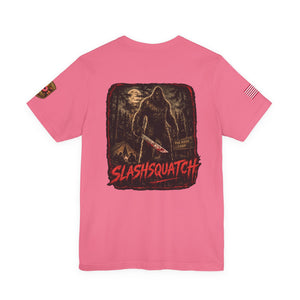 SlashSquatch Horror Graphic Tee — 'The Legend Hunts Back' Bigfoot Slasher Shirt