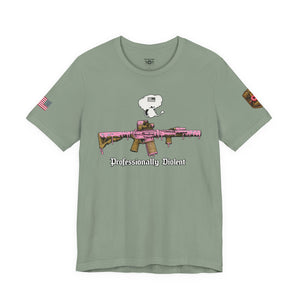 Professionally Violent Tee — Snoopy with Pink Rifle Graphic T-Shirt