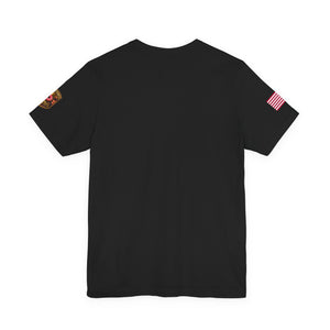 American Flag Sleeve T-Shirt with Rose Patch — Patriotic Casual Tee
