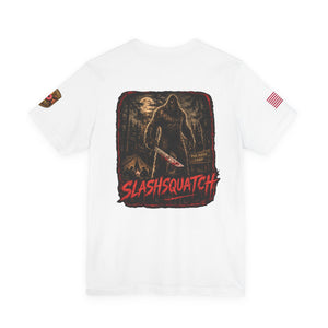 SlashSquatch Horror Graphic Tee — 'The Legend Hunts Back' Bigfoot Slasher Shirt