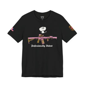 Professionally Violent Tee — Snoopy with Pink Rifle Graphic T-Shirt