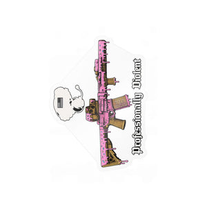 Professionaly Violent Pink Rifle Vinyl Sticker — Kiss-Cut Decal