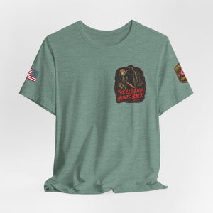 SlashSquatch Horror Graphic Tee — 'The Legend Hunts Back' Bigfoot Slasher Shirt