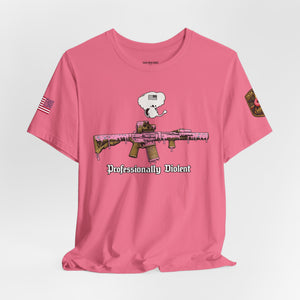 Professionally Violent Tee — Snoopy with Pink Rifle Graphic T-Shirt