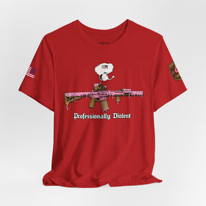 Professionally Violent Tee — Snoopy with Pink Rifle Graphic T-Shirt