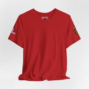 American Flag Sleeve T-Shirt with Rose Patch — Patriotic Casual Tee