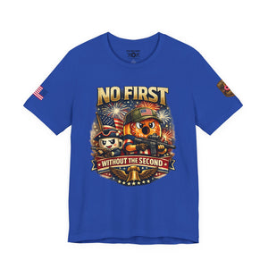 No First Without the Second Graphic Tee — Patriotic Military Fireworks Design