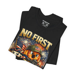 No First Without the Second Graphic Tee — Patriotic Military Fireworks Design
