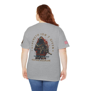 Defender Graphic T-Shirt — "Strength Isn’t Given" Military Style Tee