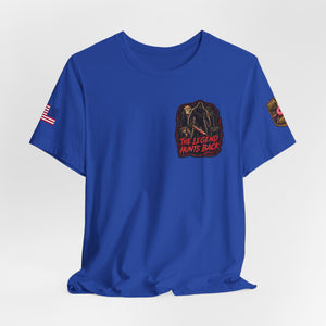 SlashSquatch Horror Graphic Tee — 'The Legend Hunts Back' Bigfoot Slasher Shirt