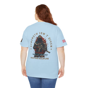 Defender Graphic T-Shirt — "Strength Isn’t Given" Military Style Tee