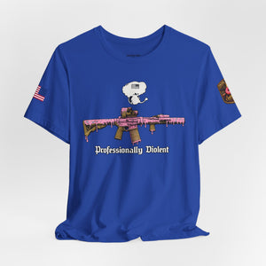 Professionally Violent Tee — Snoopy with Pink Rifle Graphic T-Shirt
