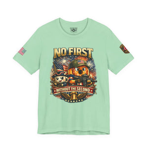 No First Without the Second Graphic Tee — Patriotic Military Fireworks Design