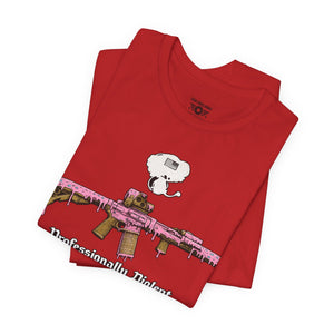 Professionally Violent Tee — Snoopy with Pink Rifle Graphic T-Shirt