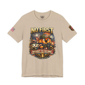 No First Without the Second Graphic Tee — Patriotic Military Fireworks Design