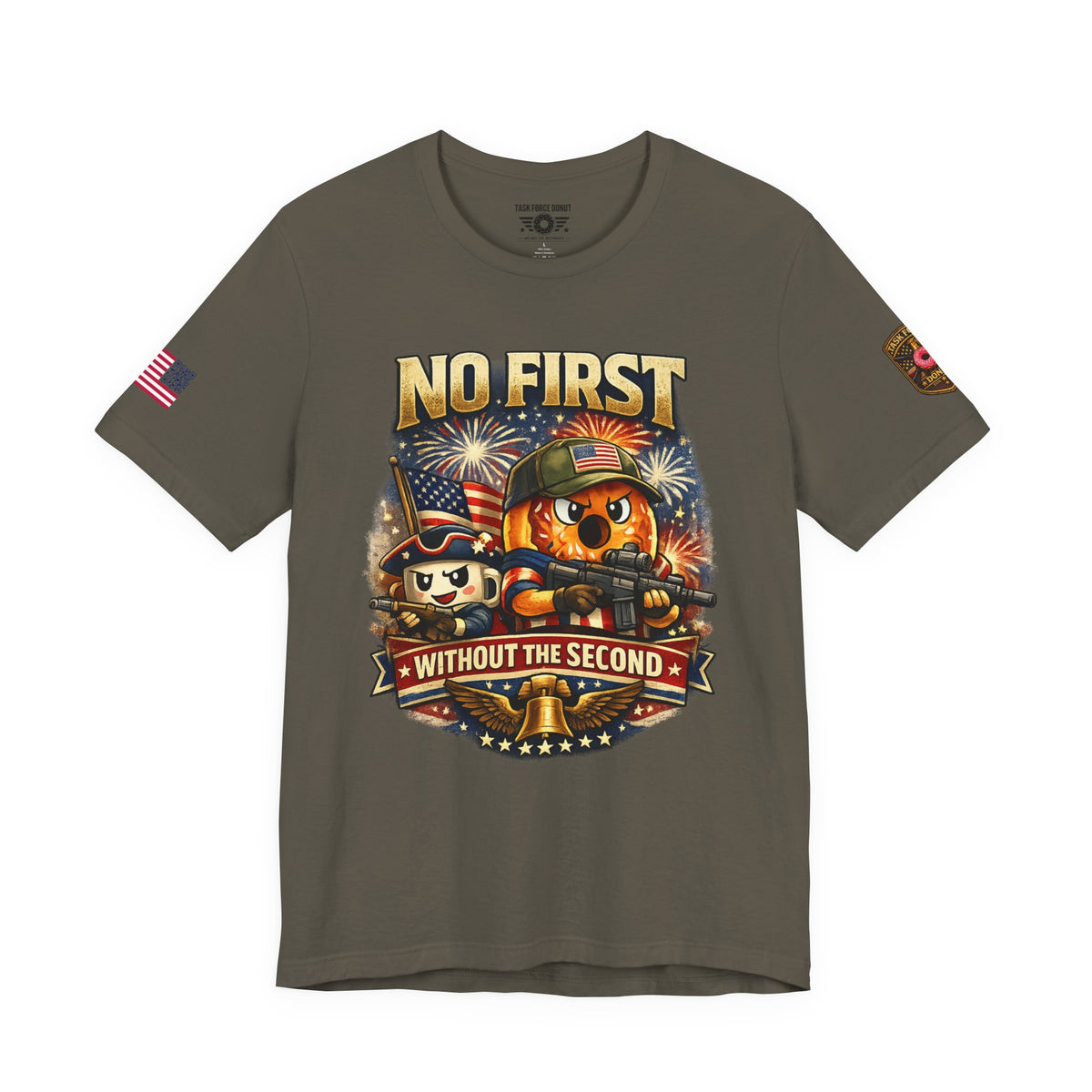 No First Without the Second Graphic Tee — Patriotic Military Fireworks Design