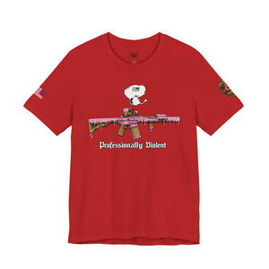 Professionally Violent Tee — Snoopy with Pink Rifle Graphic T-Shirt
