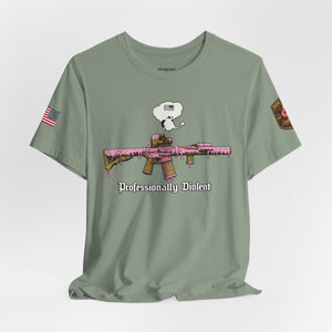Professionally Violent Tee — Snoopy with Pink Rifle Graphic T-Shirt