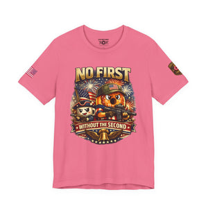 No First Without the Second Graphic Tee — Patriotic Military Fireworks Design