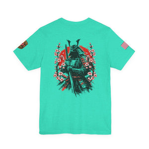 Samurai Armor Tee — Red Sun & Cherry Blossom Japanese Warrior T‑Shirt