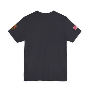 American Flag Sleeve T-Shirt with Rose Patch — Patriotic Casual Tee