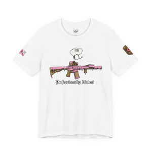 Professionally Violent Tee — Snoopy with Pink Rifle Graphic T-Shirt