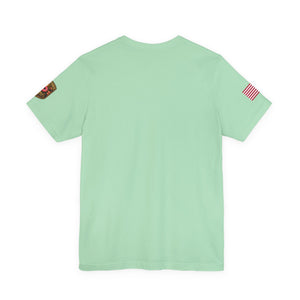 American Flag Sleeve T-Shirt with Rose Patch — Patriotic Casual Tee