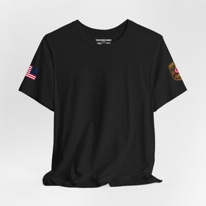 T-Shirt — Born Without the Second (Pro-2A American Flag Rifle Back Print)