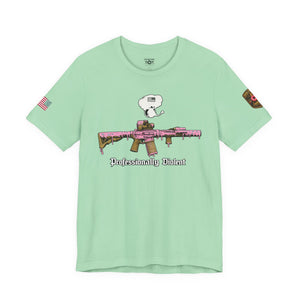 Professionally Violent Tee — Snoopy with Pink Rifle Graphic T-Shirt