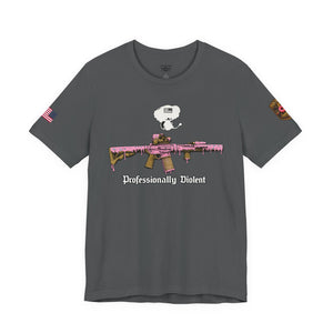 Professionally Violent Tee — Snoopy with Pink Rifle Graphic T-Shirt