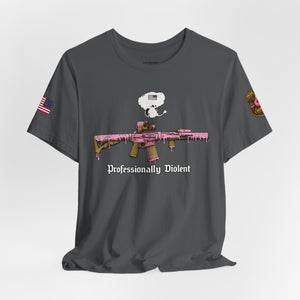 Professionally Violent Tee — Snoopy with Pink Rifle Graphic T-Shirt