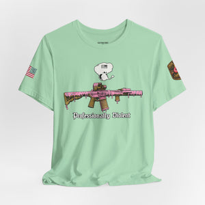 Professionally Violent Tee — Snoopy with Pink Rifle Graphic T-Shirt