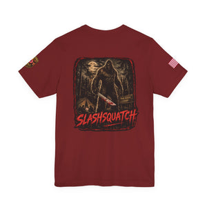 SlashSquatch Horror Graphic Tee — 'The Legend Hunts Back' Bigfoot Slasher Shirt