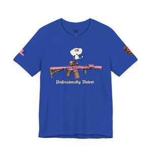 Professionally Violent Tee — Snoopy with Pink Rifle Graphic T-Shirt