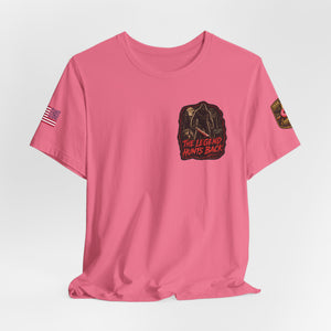 SlashSquatch Horror Graphic Tee — 'The Legend Hunts Back' Bigfoot Slasher Shirt