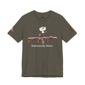 Professionally Violent Tee — Snoopy with Pink Rifle Graphic T-Shirt