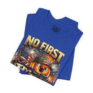 No First Without the Second Graphic Tee — Patriotic Military Fireworks Design