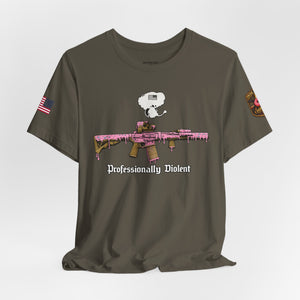 Professionally Violent Tee — Snoopy with Pink Rifle Graphic T-Shirt