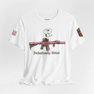 Professionally Violent Tee — Snoopy with Pink Rifle Graphic T-Shirt
