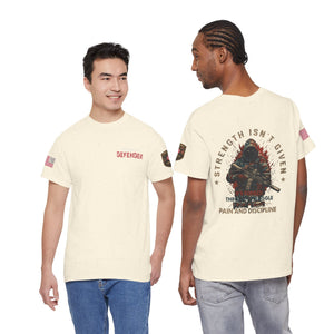 Defender Graphic T-Shirt — "Strength Isn’t Given" Military Style Tee