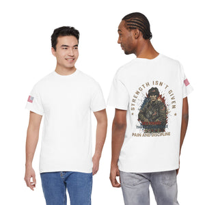 Military Veteran T-Shirt — "Strength Isn’t Given" Motivational Combat Tee